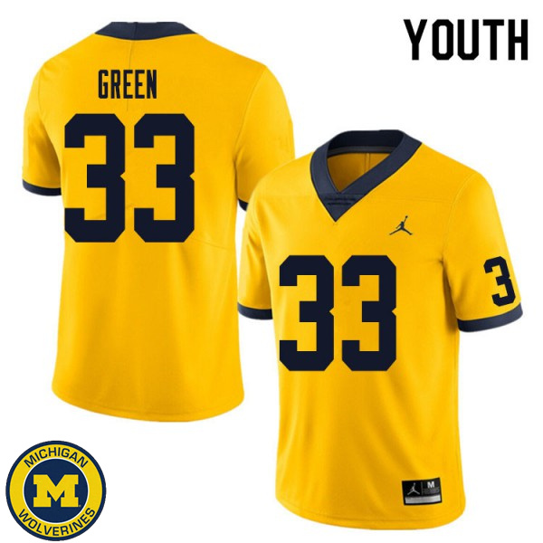 Youth Michigan Wolverines #33 German Green Yellow Fashion Jersey